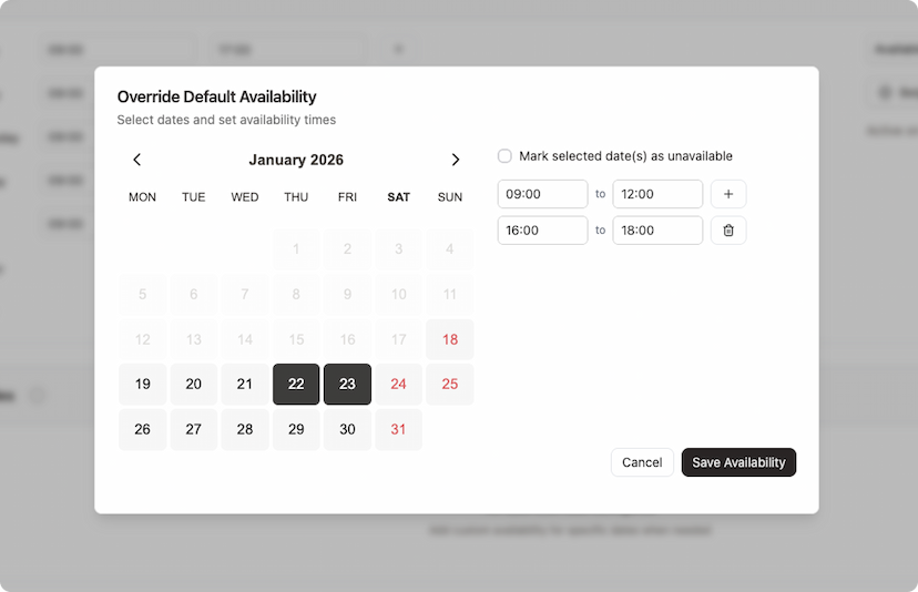How to Set Custom Availability