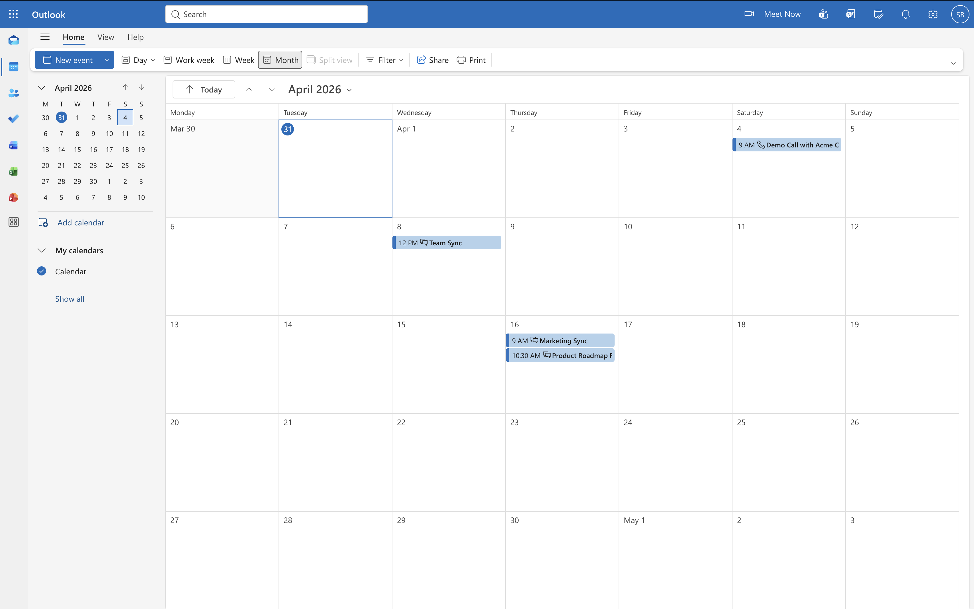 Outlook Calendar synced with Novacal