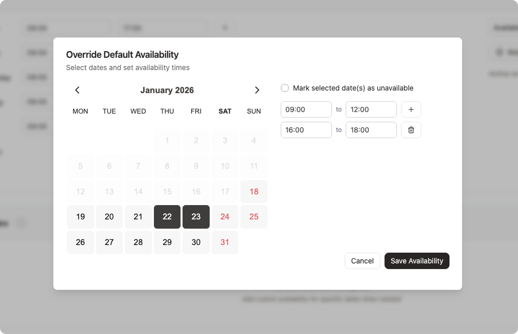 How to Set Custom Availability