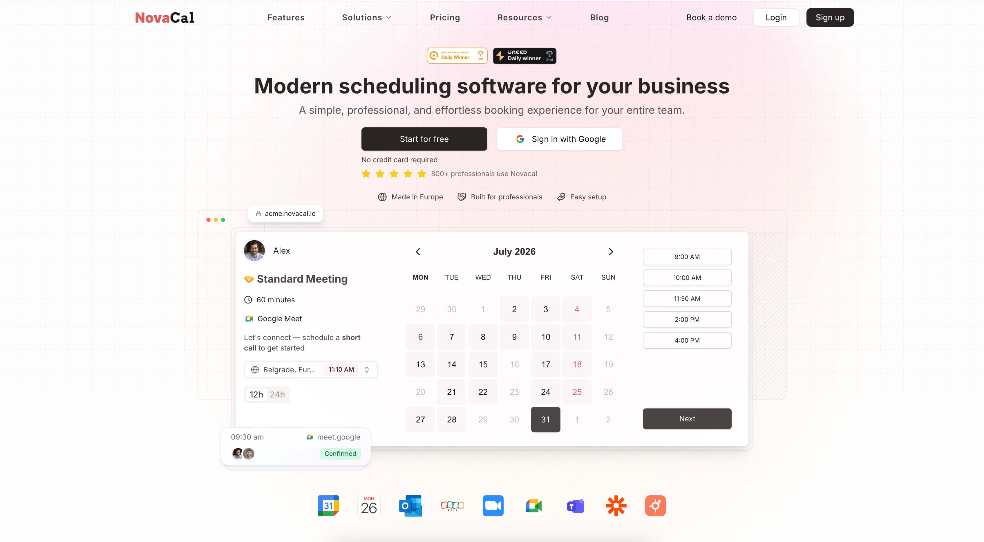 Novacal meeting scheduling app