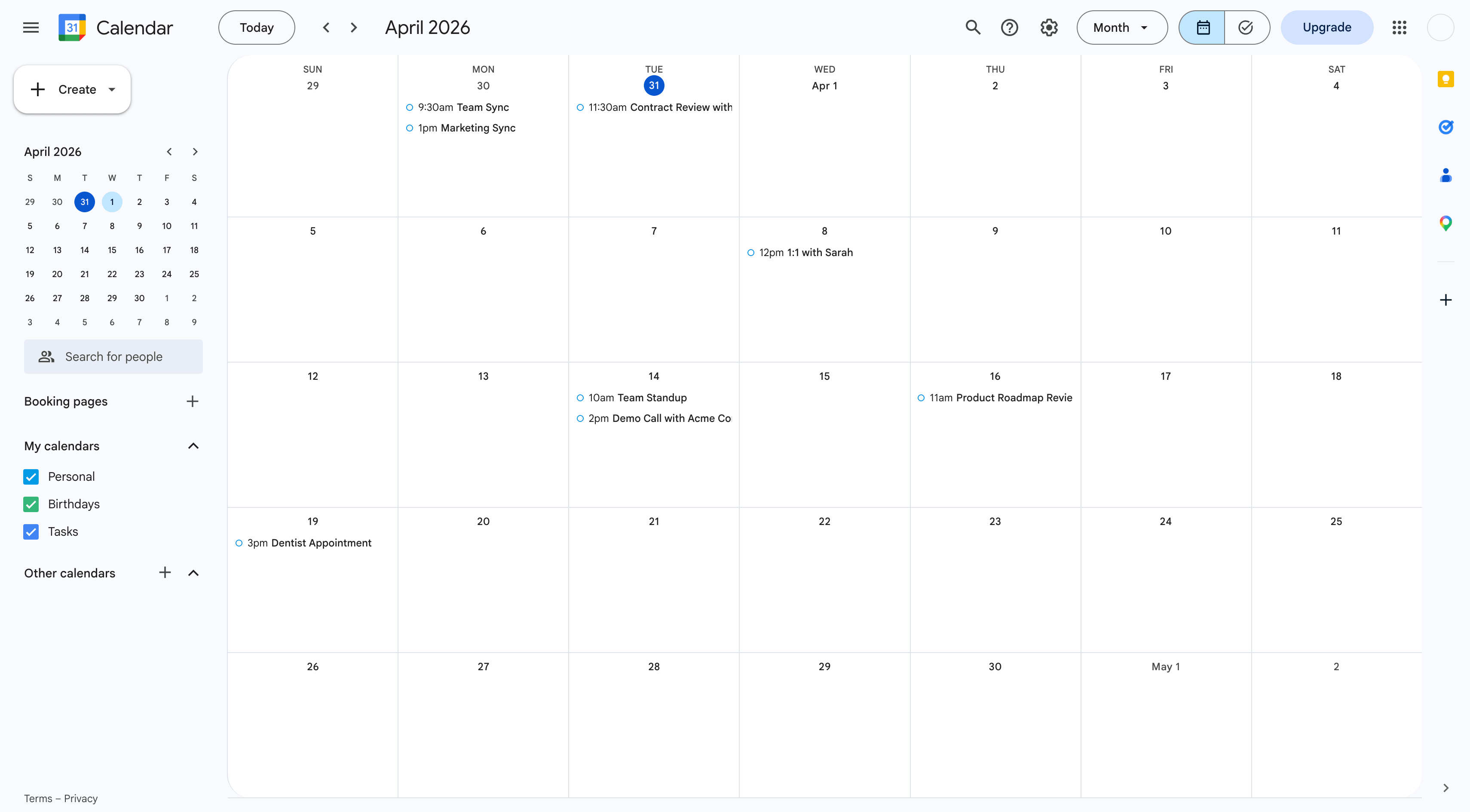 Google Calendar synced with Novacal bookings